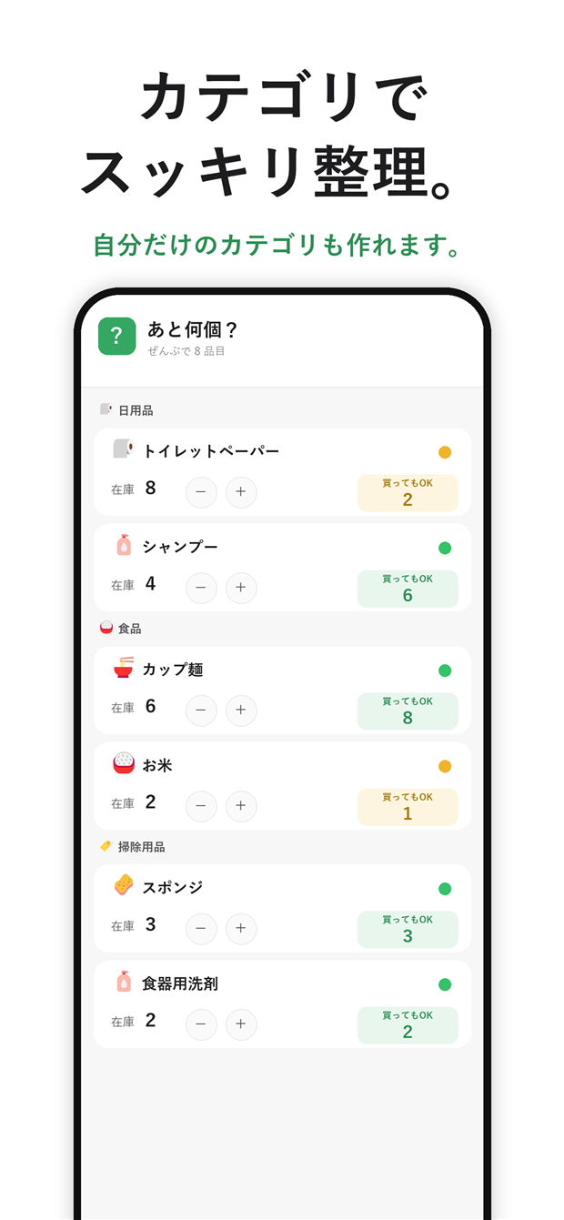 カテゴリごとに整理された一覧画面